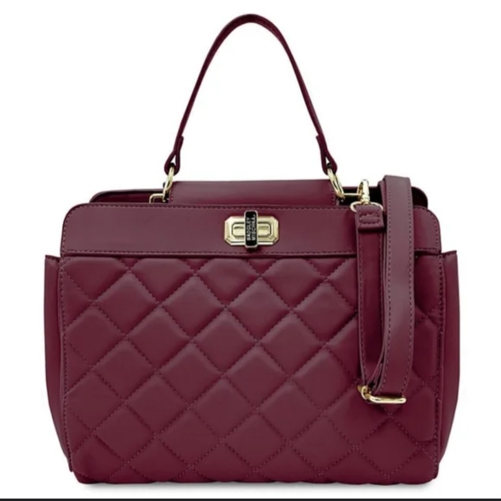 💜SOLD💜Badgley Mischka mini tote Plum Quilted Shoulder Bag with Gold Accents NWT